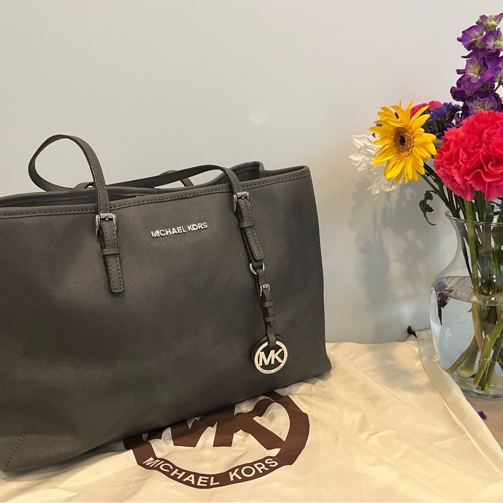 Michael Kors gray saffiano leather tote